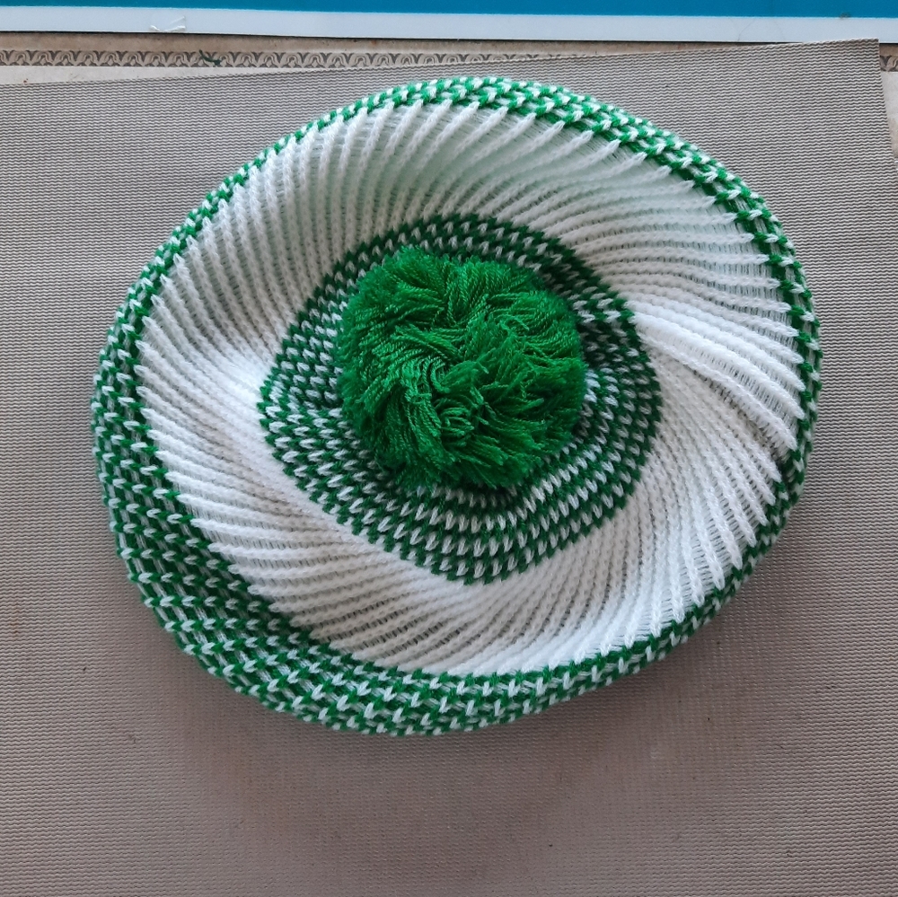 English Village Green/White Knit Pom Beanie